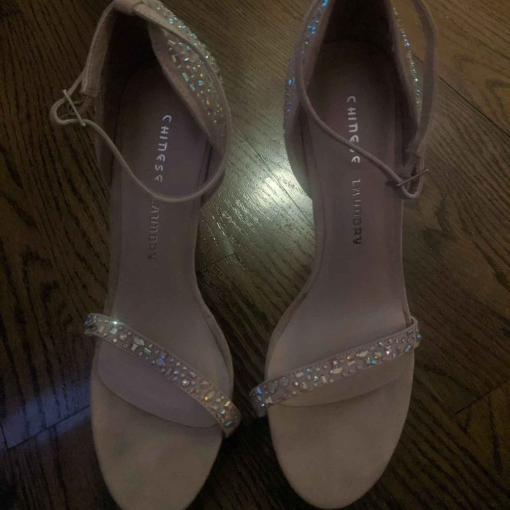 Chinese Laundry cream strap sandal stilettos
